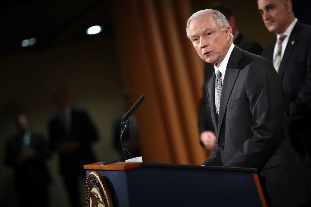 Attorney General Jeff Sessions speaks during an event at the Justice Department in May. (Win McNamee/Getty Images)
