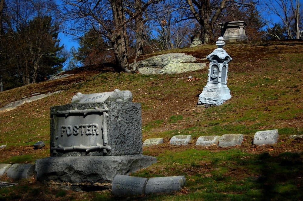 The grave of &quot;hero&quot; Bertie Wasley at Medford’s Oak Grove Cemetery. (Greg Cook/WBUR)