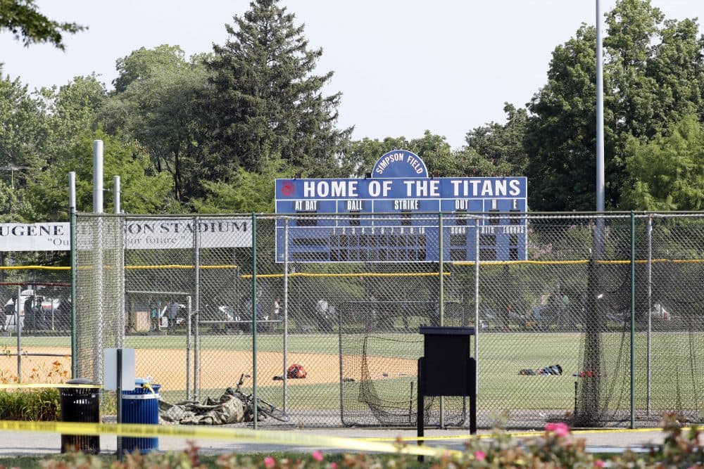 The baseball field that is the scene of a shooting in Alexandria, Va., Wednesday, June 14, 2017, where House Majority Whip Steve Scalise of La. was shot at a congressional baseball practice. (Alex Brandon/AP)
