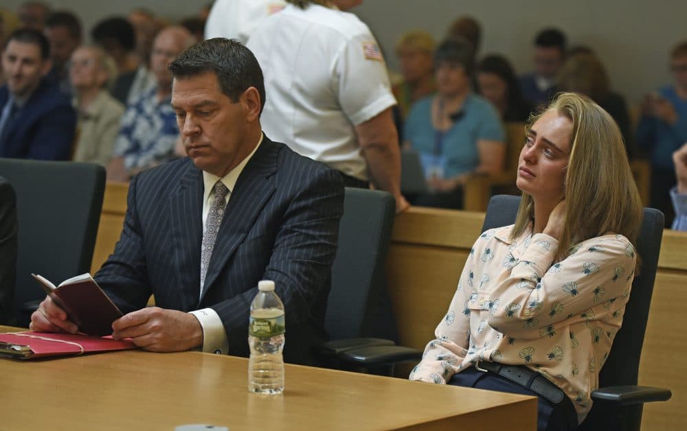 Michelle Carter listens as a date is set for her sentencing hearing in August after she was found guilty of involuntary manslaughter in the suicide of Conrad Roy III. (Glenn Silva/Fairhaven Neighborhood News, Pool)