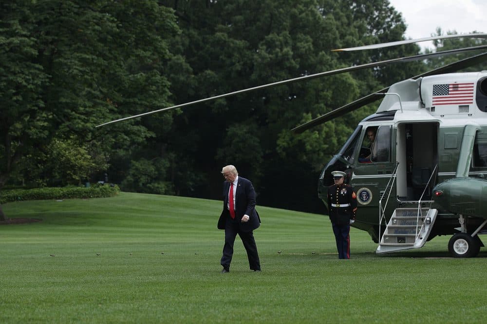 President Trump walks toward the White House after landing on the South Lawn on June 16, 2017, in Washington. (Alex Wong/Getty Images)