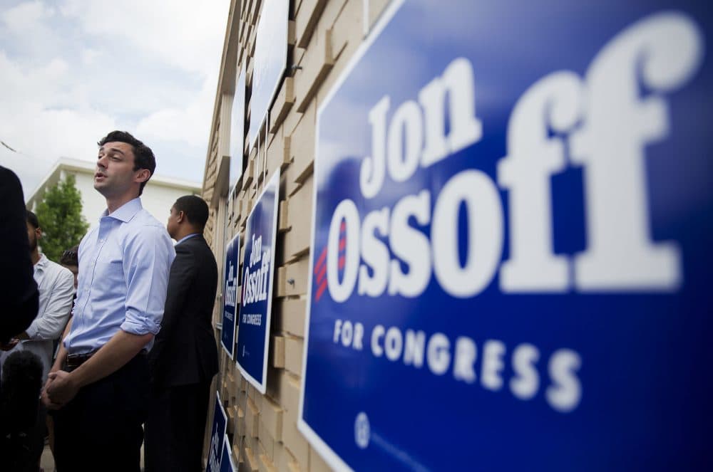 Jon Ossoff, Democratic candidate for Georgia's 6th Congressional District, talks to reporters during a stop at a campaign office in Chamblee, Ga., Monday, June 19, 2017. (David Goldman/AP)