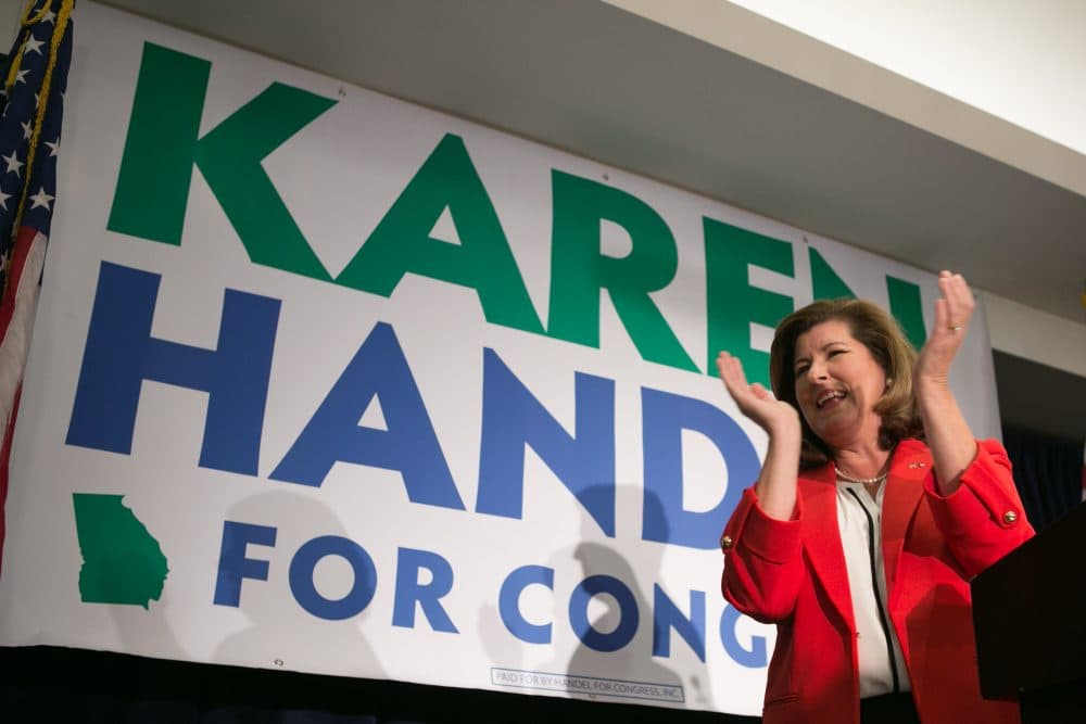 Republican candidate Karen Handel gives a victory speech to supporters on June 20, 2017 in Atlanta. Handel defeated Democrat Jon Ossoff in the special election in Georgia 6th Congressional District. (Jessica McGowan/Getty Images)