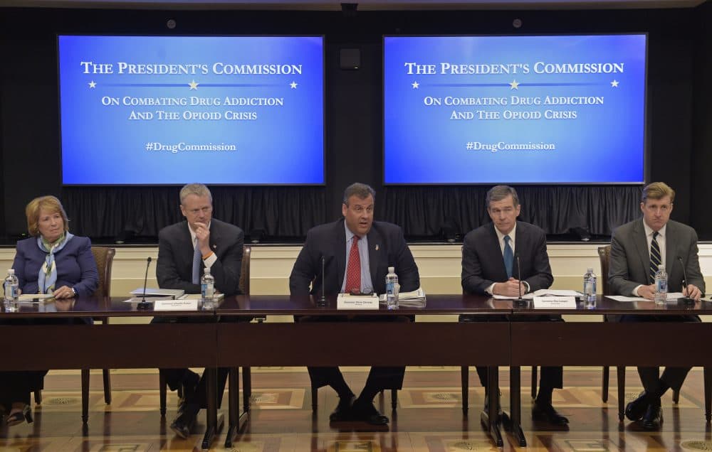 New Jersey Gov. Chris Christie, center, chairman of the President's Commission on Combating Drug Addiction and the Opioid Crisis, speaks at the beginning of the first meeting of the commission on combating drug addiction and the opioid crisis, Friday, June 16, 2017, in the Eisenhower Executive Office Building at the White House complex in Washington. (Susan Walsh/AP)