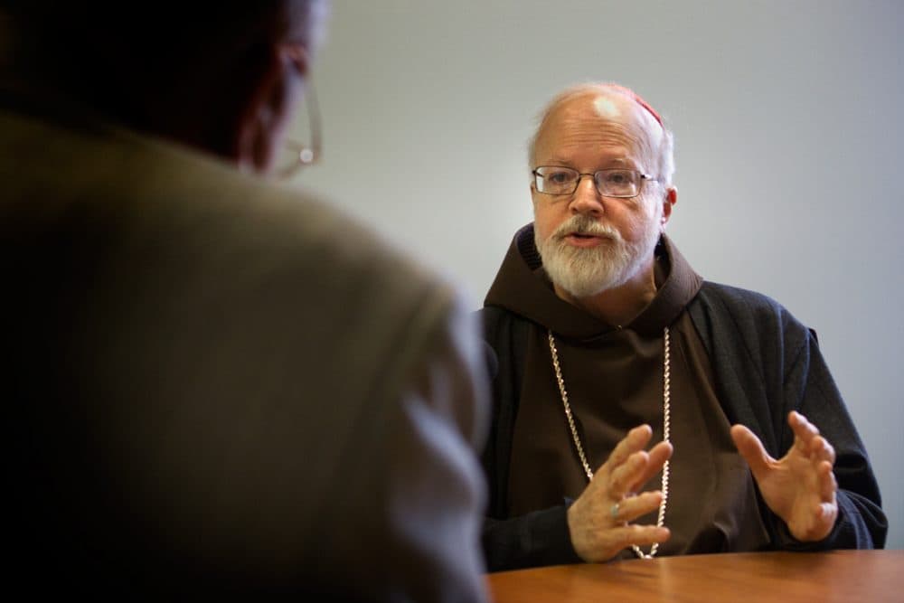 Cardinal Sean O'Malley is pictured at archdiocese offices in Braintree in December of 2012. (Jesse Costa/WBUR)