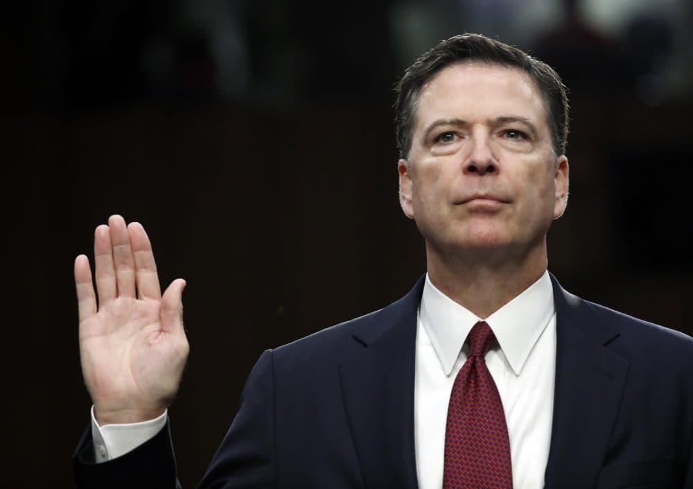 Former FBI Director James Comey is sworn in during a Senate Intelligence Committee hearing on Thursday. (Alex Brandon/AP)