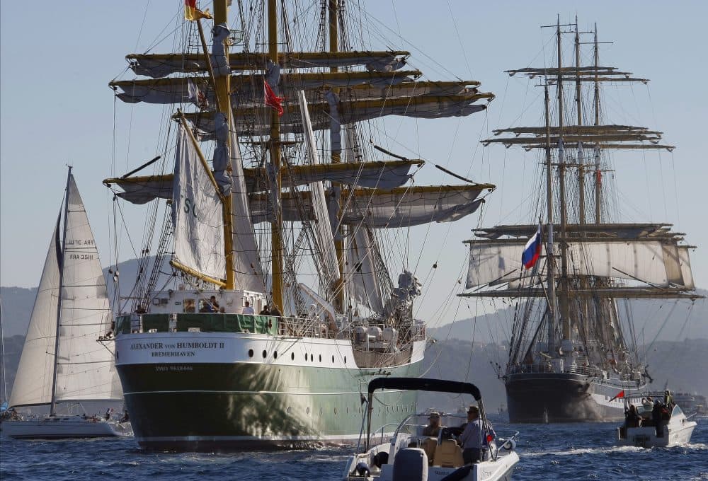 German tall ship Alexander Von Humboldt II, left, follows Russian tall ship Krusenstern, right, during a tall ships regatta off the coast of Toulon, southern France, in 2013. (Claude Paris/AP)