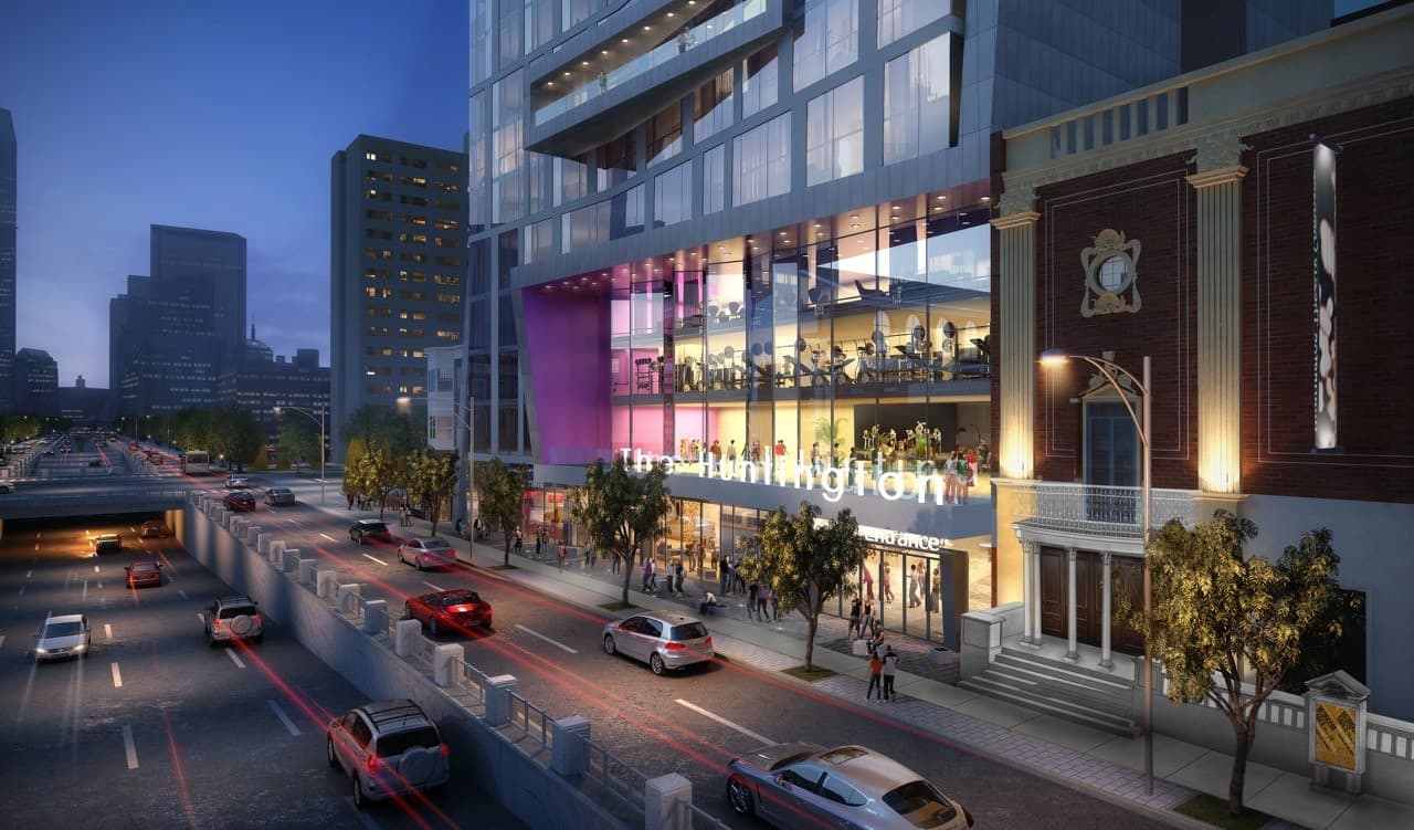 A rendering of the remodeled Huntington Theatre Company and the adjacent housing development. (Courtesy of BLDUP and Stantec)