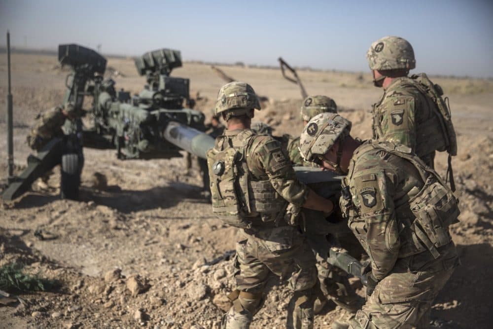 U.S. Soldiers with Task Force Iron maneuver an M-777 howitzer at Bost Airfield, Afghanistan on June 10, 2017 (U.S. Marine Corps photo by Sgt. Justin T. Updegraff,/AP)