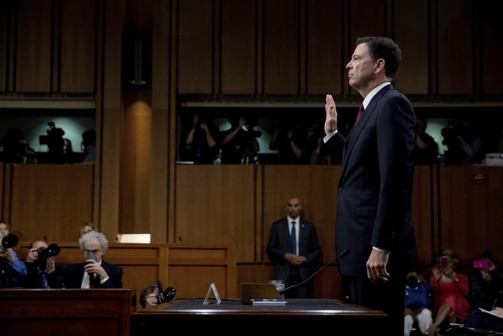 The former FBI director took the stand, an NSA contractor leaked details of Russia's activity in the U.S. election and Harvard said no to offensive memes. All that and more from Tom Keane's weekly news roundup. Pictured: Former FBI director James Comey is sworn in during a Senate Intelligence Committee hearing on Capitol Hill, Thursday, June 8, 2017, in Washington. (AP Photo/Andrew Harnik)