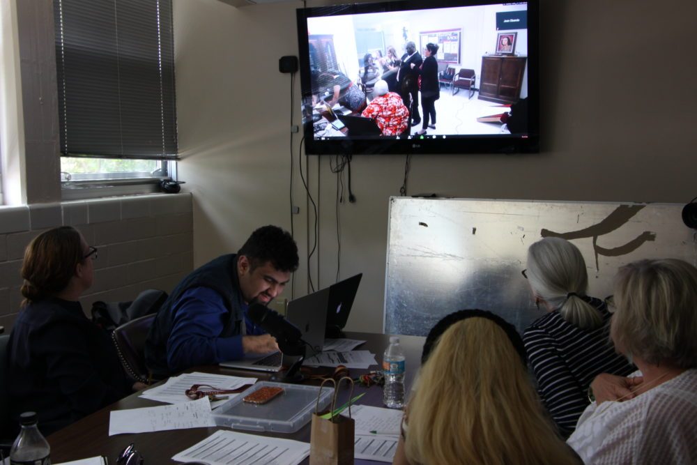 Furr High School is experimenting with a new model for high school, including how they hire teachers. Here, administrators watched applicants on a live video feed as they tried to solve clues and “escape the room” during the interview process. (Laura Isensee/Houston Public Media)