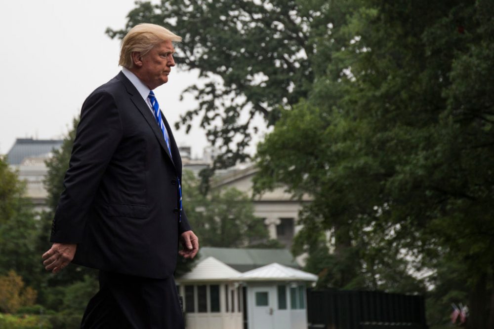President Donald Trump walks to Marine One before departing from the South Lawn at the White House on July 5, 2017, in Washington. President Trump will travel to Warsaw, Poland and Hamburg, Germany. (Zach Gibson/Getty Images)