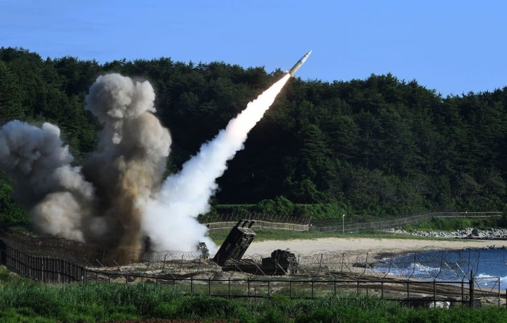 In this handout photo released by the South Korean Defense Ministry, U.S. M270 Multiple Launch Rocket System firing an MGM-140 Army Tactical Missile during a U.S. and South Korea joint missile drill aimed to counter North Korea's intercontinental ballistic missile test on July 5, 2017 in East Coast, South Korea. The U.S. Army and South Korean military responded to North Korea's missile launch with a combined ballistic missile exercise on Wednesday, into South Korean waters along the country's eastern coastline. (South Korean Defense Ministry via Getty Images)
