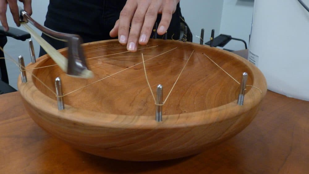 One of the musical instruments created during Molly Herron's class at Dartmouth. (Todd Bookman/NHPR)