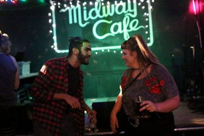 Kristie Macewen and Anthony Fusco dance at Midway Cafe. (Hadley Green for WBUR)