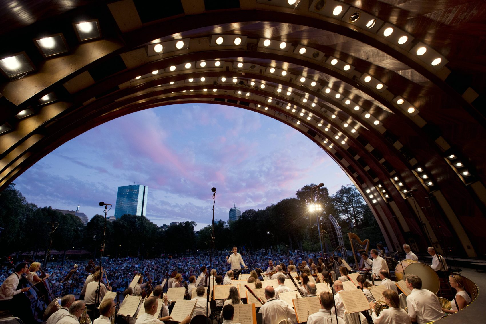 The Boston Landmarks Orchestra performing at the Hatch Shell. (Courtesy Michael Dwyer)