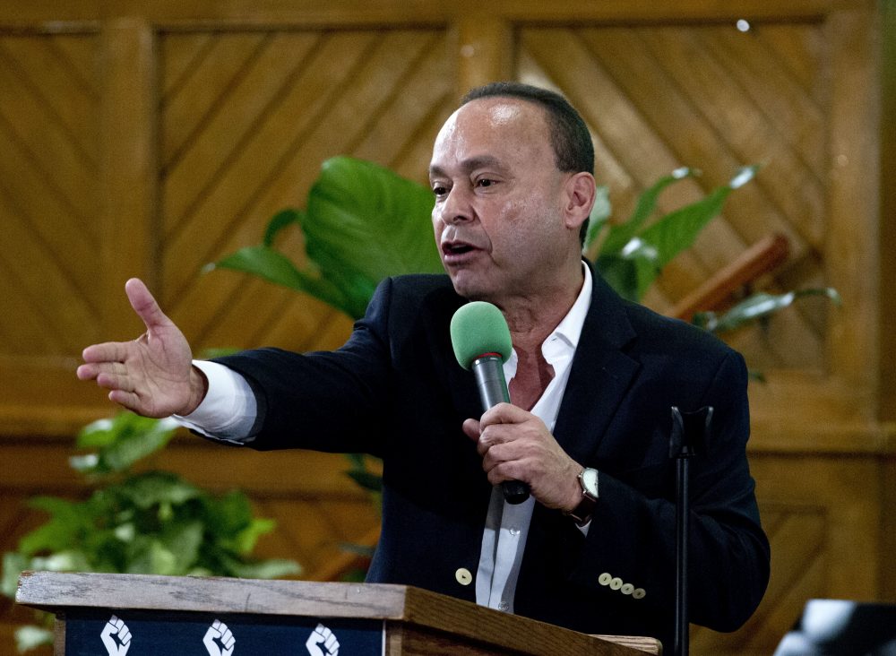 Rep. Luis Gutierrez D-Ill., speaks to immigrant rights advocates during a rally against President-elect Donald Trump's immigration policies, at Metropolitan AME Church in Washington, Saturday, Jan. 14, 2017. (Jose Luis Magana/AP)