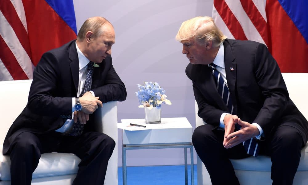 President Trump and Russian President Vladimir Putin hold a meeting on the sidelines of the G-20 summit in Hamburg, Germany, on July 7, 2017. (Saul Loeb/AFP/Getty Images)
