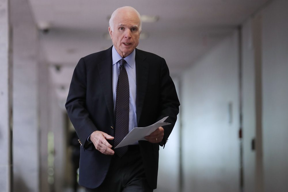 Sen. John McCain (R-Az.) heads into a closed-door committee meeting in the Hart Senate Office Building June 15, 2017, in Washington, D.C. (Chip Somodevilla/Getty Images)