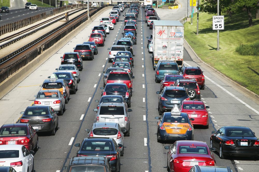Traffic jams up on the Kennedy Expressway leaving the city for the Memorial Day weekend on May 23, 2014, in Chicago. (Scott Olson/Getty Images)
