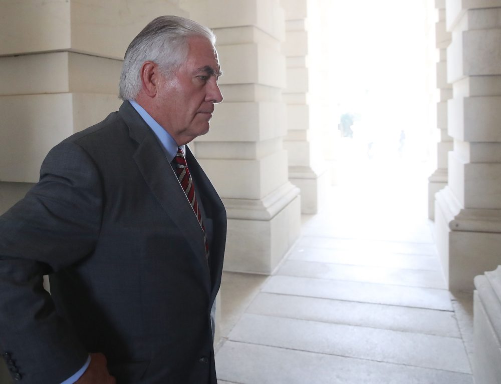 U.S. Secretary of State Rex Tillerson arrives at the Capitol to join Secretary of Defense Jim Mattis, in briefing House members on the situation with ISIS July 20, 2017 in Washington. (Mark Wilson/Getty Images)