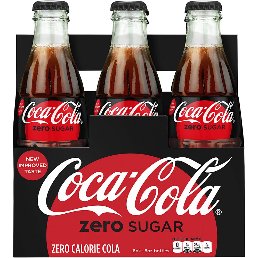 This photo provided by Coca-Cola shows a six-pack of bottled Coca-Cola Zero Sugar. Coke Zero is getting a makeover as Coke Zero Sugar in the United States. (Rodger Macuch/Courtesy of Coca-Cola via AP)