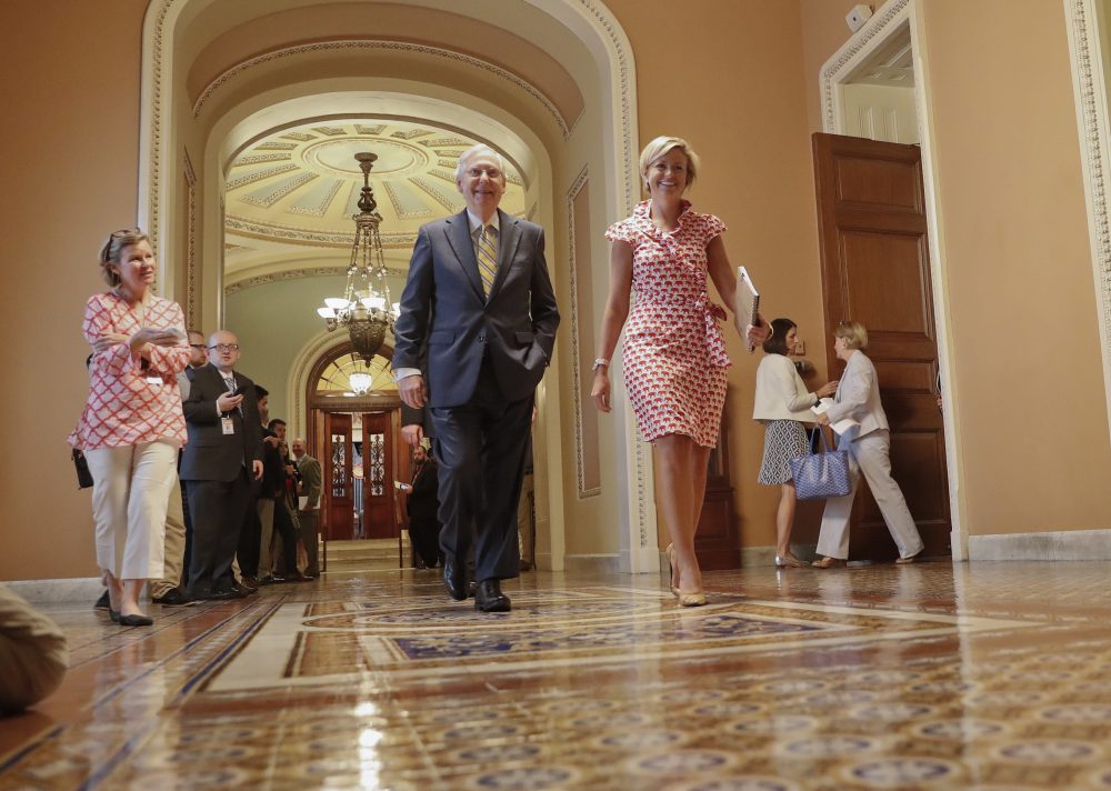 Senate Majority Leader Mitch McConnell walks to his office on Capitol Hill in Washington Thursday. (Pablo Martinez Monsivais/AP)