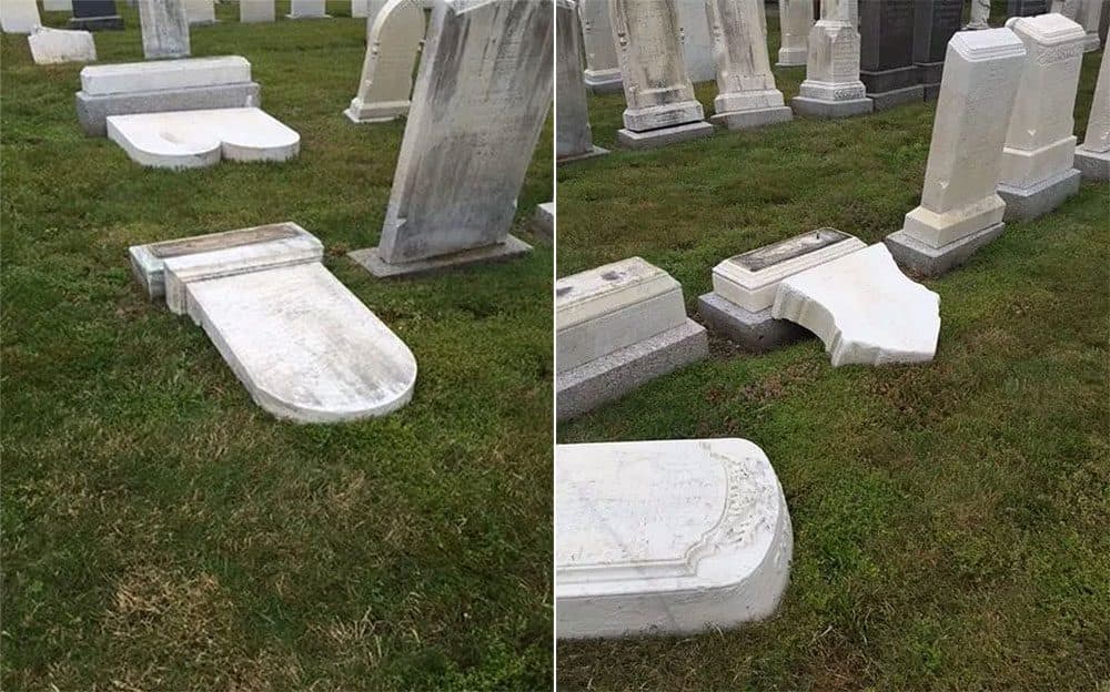 Six headstones in total were vandalized. (Courtesy of Melrose Police Department)