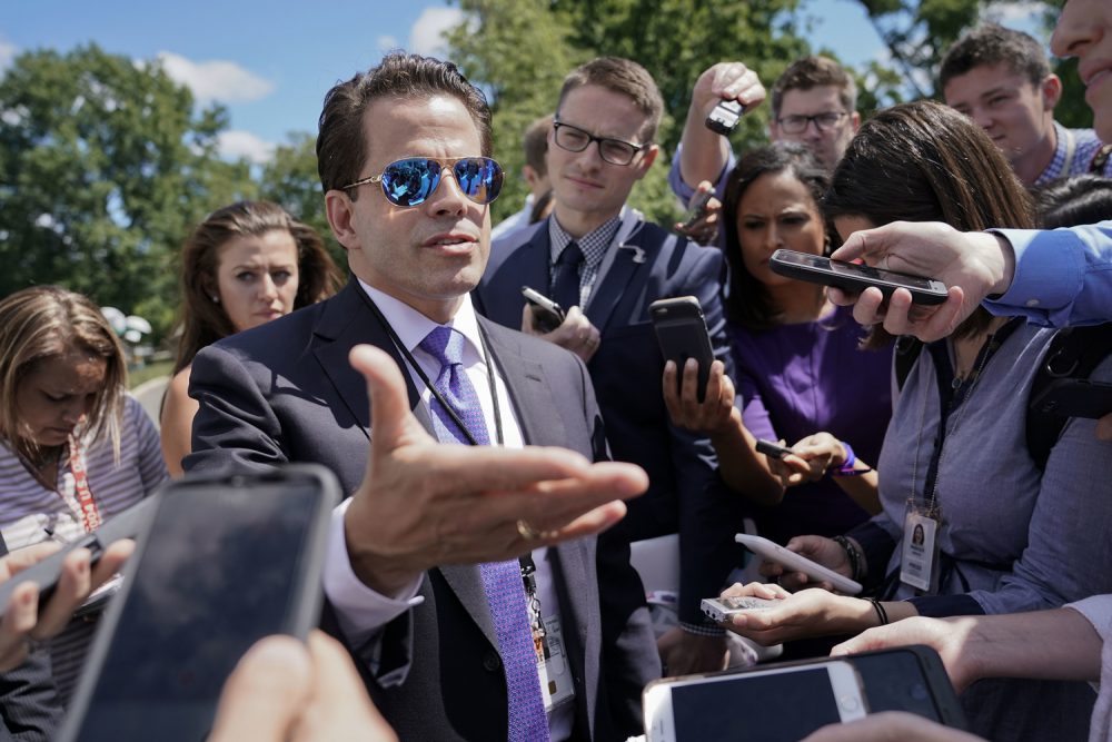 Then-White House communications director Anthony Scaramucci speaks to members of the media at the White House on July 25, 2017. (Pablo Martinez Monsivais/AP)