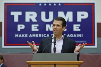 Donald Trump Jr. speaks at a campaign rally for his father, Republican presidential candidate Donald Trump, at Arizona State University Oct. 27, 2016, in Tempe, Ariz. (Ross D. Franklin/AP)