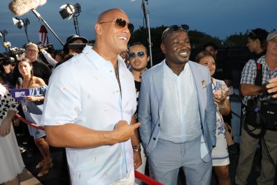 Dwayne Johnson and Hannibal Buress attend the world premiere of ''Baywatch' at South Beach. (Alexander Tamargo/Getty Images)