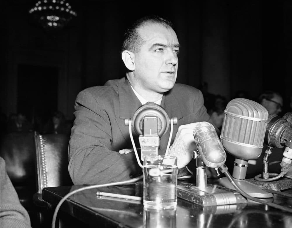 Sen. Joseph R. McCarthy (R-Wisc.) testifies in Washington, March 8, 1950, before a Senate foreign relations subcommittee named to hear his charges that Communists have infiltrated the State Department. McCarthyism gave rise to a wave of anti-LGBT discrimination in government known as the &quot;lavender scare.&quot; (Herbert K. White/AP)