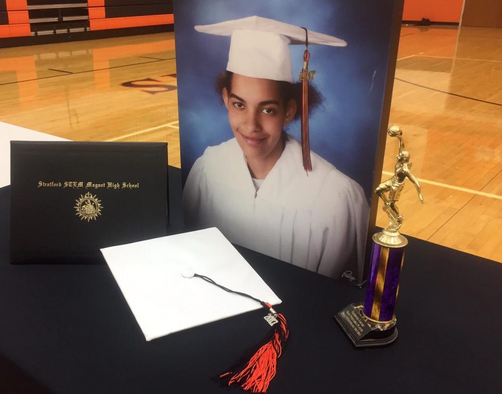 Following her death, Vastoria Lucas' senior photo and high school diploma were displayed at an event at Stratford High School. (Meribah Knight/WPLN)