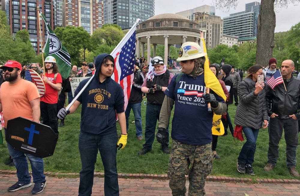At the rally in May, people were allowed to carry flags and shields, but those won't be permitted this time. (Max Larkin/WBUR)