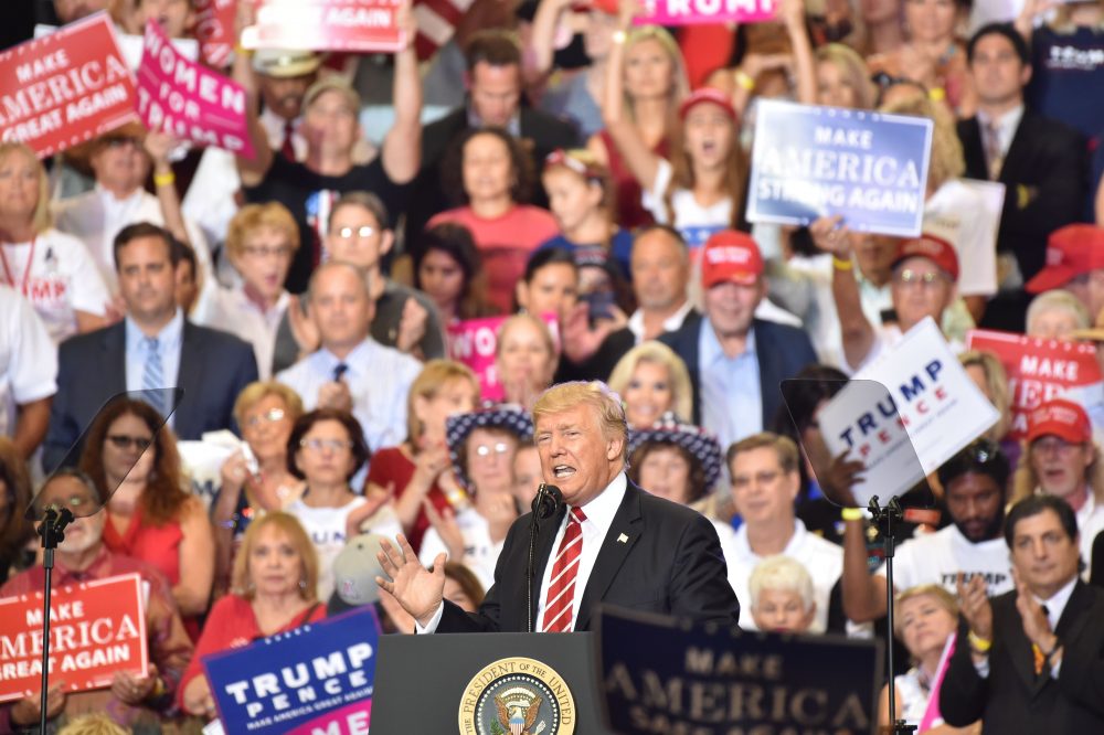 President Trump speaks at a &quot;Make America Great Again&quot; rally in Phoenix on Aug. 22, 2017. (Nicholas Kamm/AFP/Getty Images)