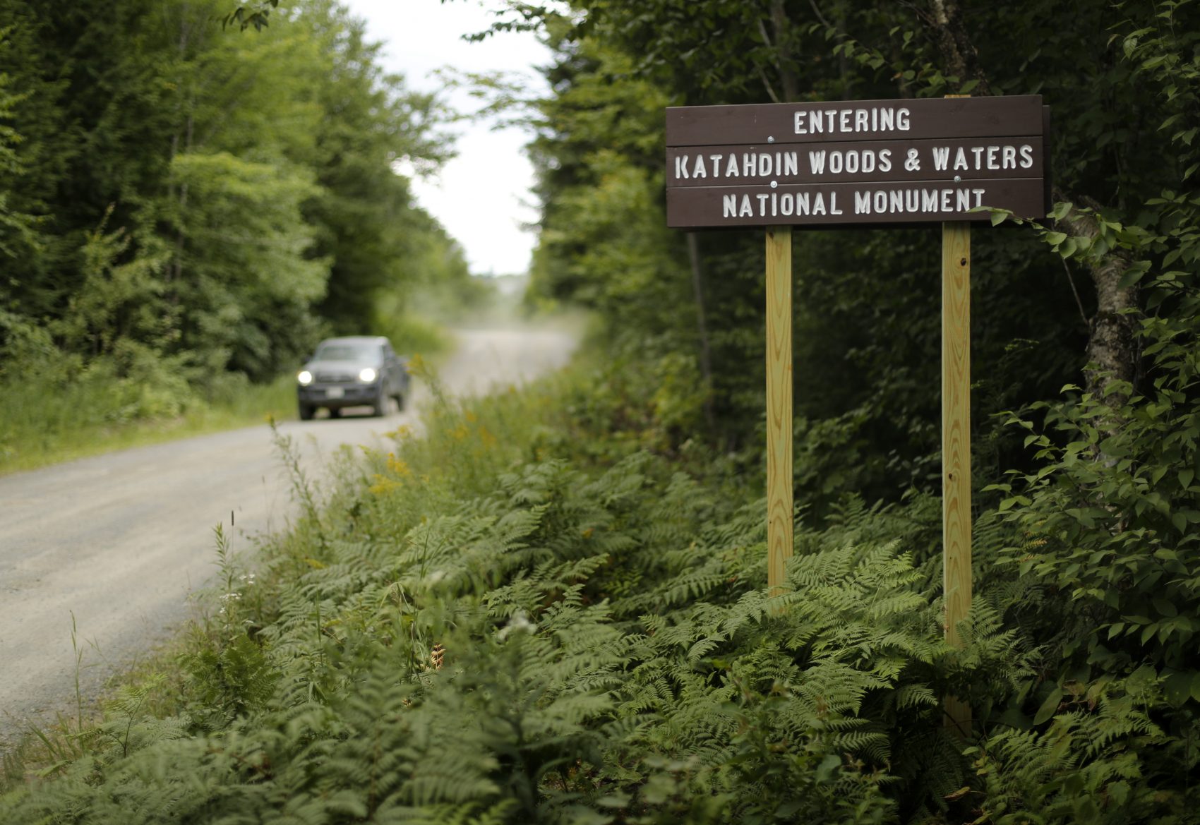 A sign marks the entrance to the Katahdin Woods and Waters National Monument near Patten, Maine. (Robert F. Bukaty/AP)