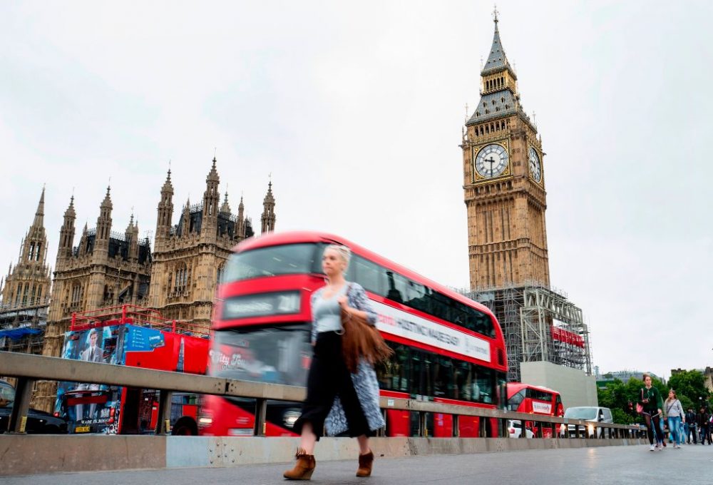 The face of the Great Clock of the Elizabeth Tower, commonly referred to as Big Ben, is pictured at the Houses of Parliament in London, on Aug. 17, 2017. (Tolga Akmen/AFP/Getty Images)