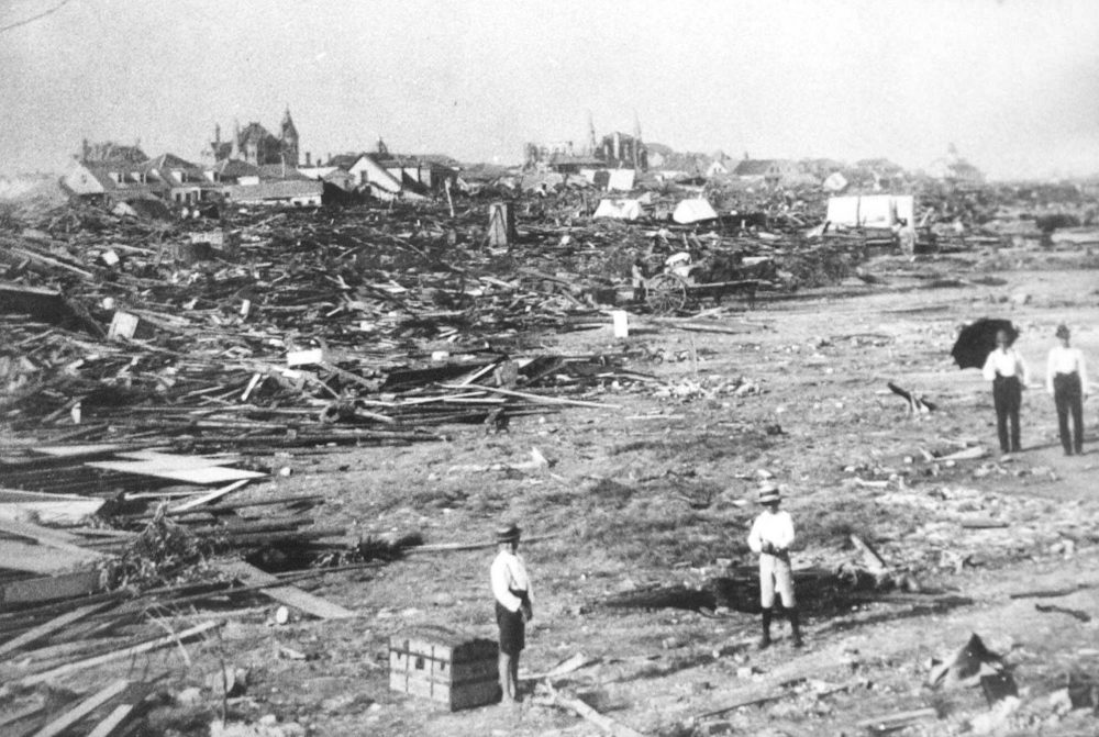 A large part of the city of Galveston, Texas, is reduced to rubble after being hit by a surprise hurricane Sept. 8, 1900. More than 6,000 people were killed and 10,000 left homeless from the storm, the worst natural disaster in U.S. history. (AP)