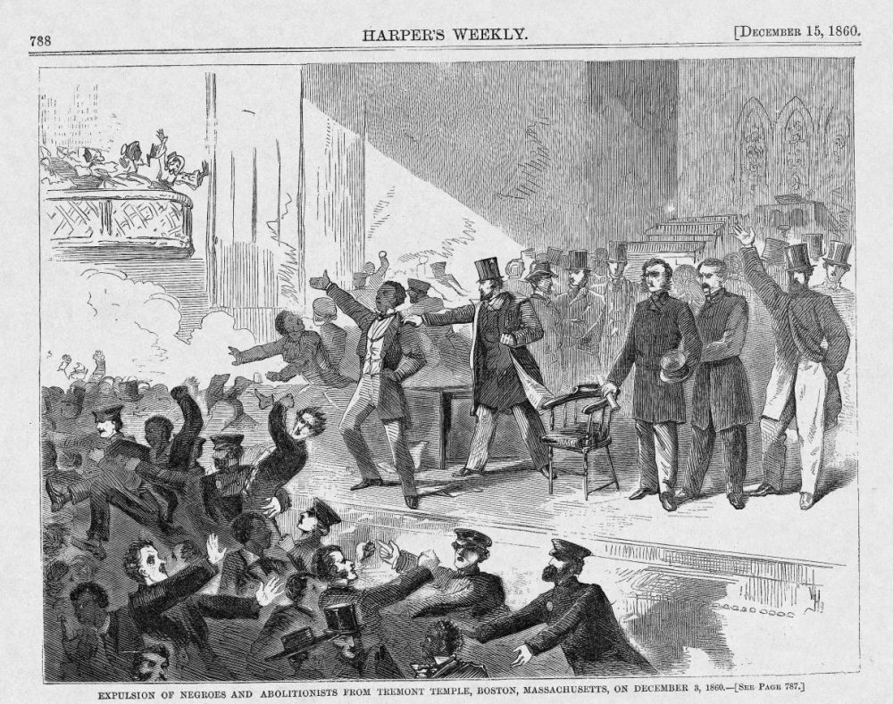 Mob silencing Frederick Douglass at Tremont in 1860. (Winslow Homer for Harper's Weekly/Courtesy John Stauffer)