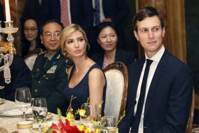 In this Thursday, April 6, 2017, file photo, Ivanka Trump, second from right, the daughter and assistant to President Donald Trump, is seated with her husband White House senior adviser Jared Kushner, right, during a dinner with President Donald Trump and Chinese President Xi Jinping, at Mar-a-Lago, in Palm Beach, Fla. (Alex Brandon/AP)