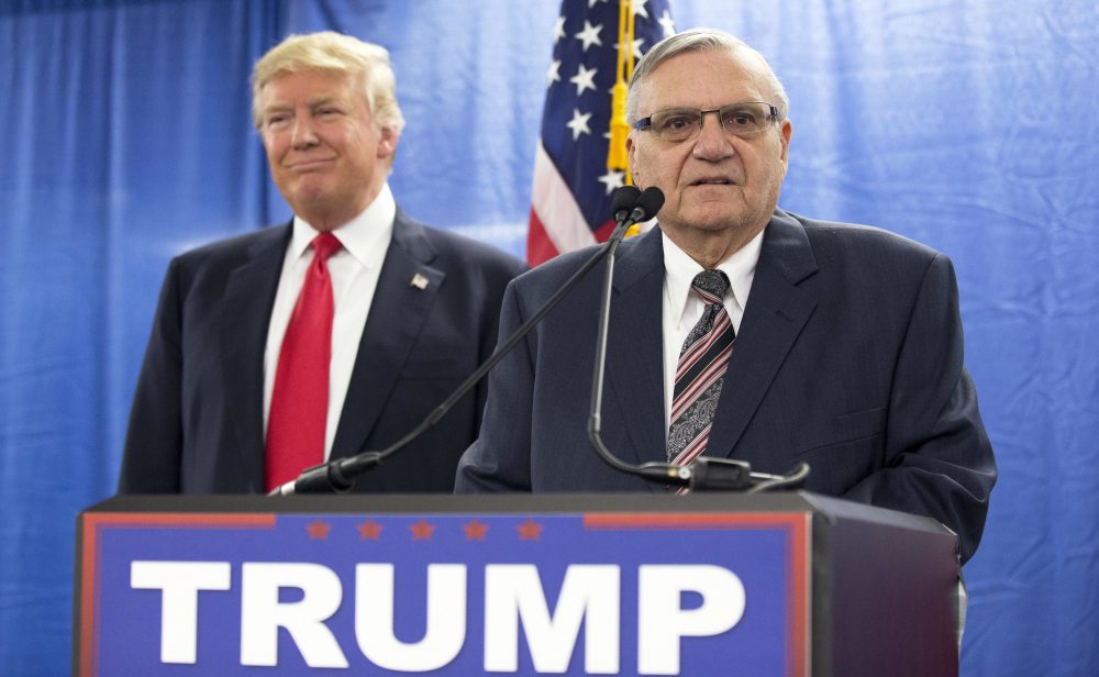 In this Jan. 26, 2016 file photo, Republican presidential candidate Donald Trump, left, is joined by Maricopa County, Ariz., Sheriff Joe Arpaio during a new conference in Marshalltown, Iowa. (Mary Altaffer/AP)