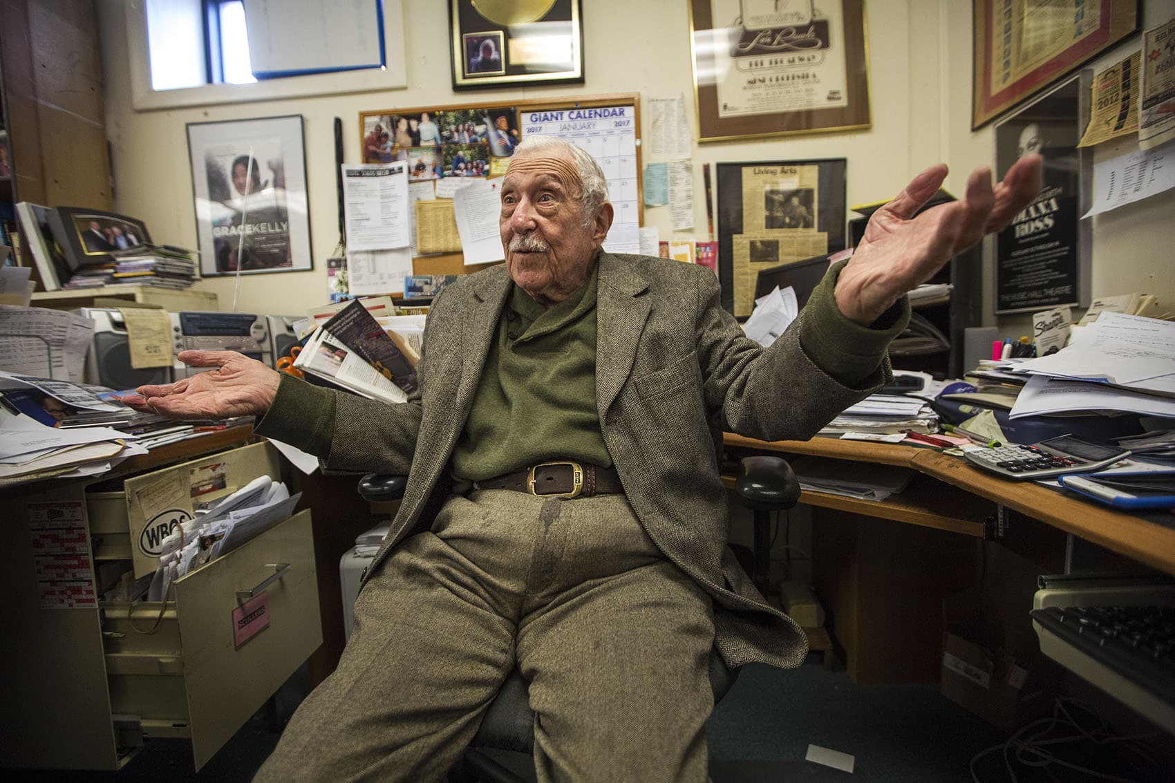 Fred Taylor in his office in Allston. (Jesse Costa/WBUR)
