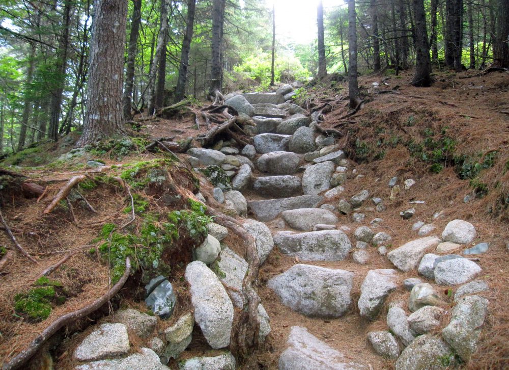 An early stretch of Hunt Trail, a 5.2-mile route up Mount Katahdin in Baxter State Park in Maine (Beth J. Harpaz/AP)
