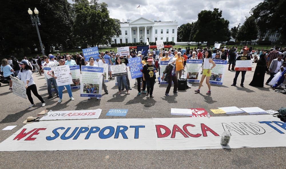 Supporters of Deferred Action for Childhood Arrivals program (DACA), demonstrate on Pennsylvania Avenue in front of the White House in Washington in 2017. (Pablo Martinez Monsivais/AP)