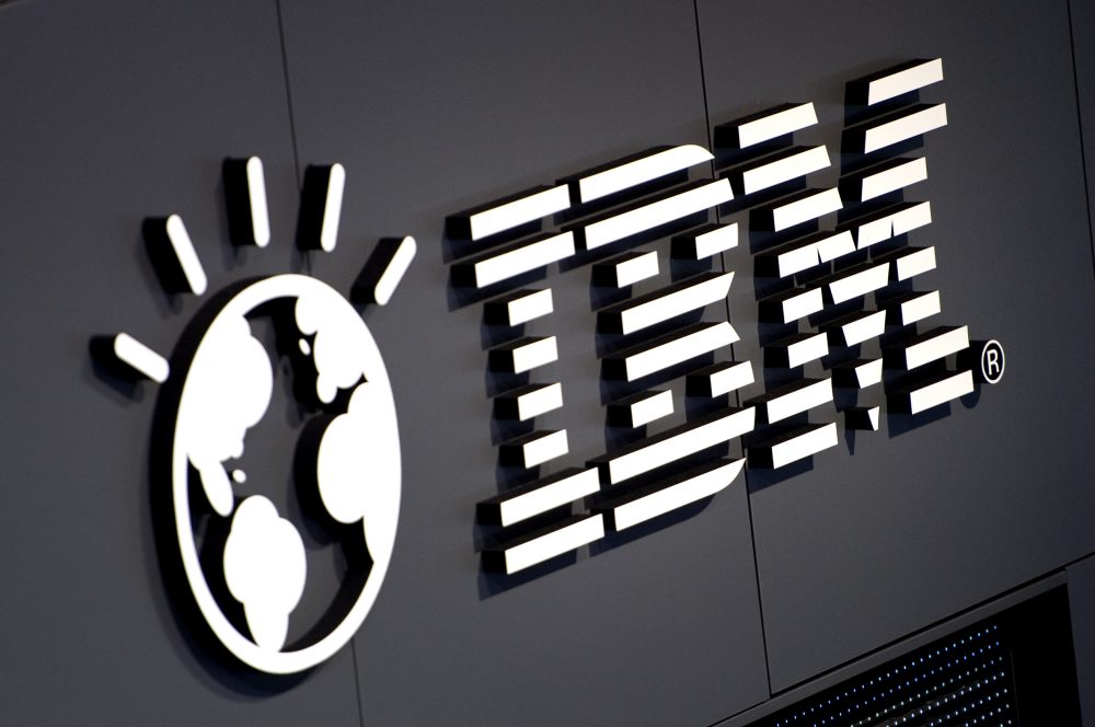 The logo of IBM is seen at their booth prior to the opening of the CeBIT IT fair on March 5, 2012 in Hanover, central Germany. (Odd Andersen/AFP/Getty Images)