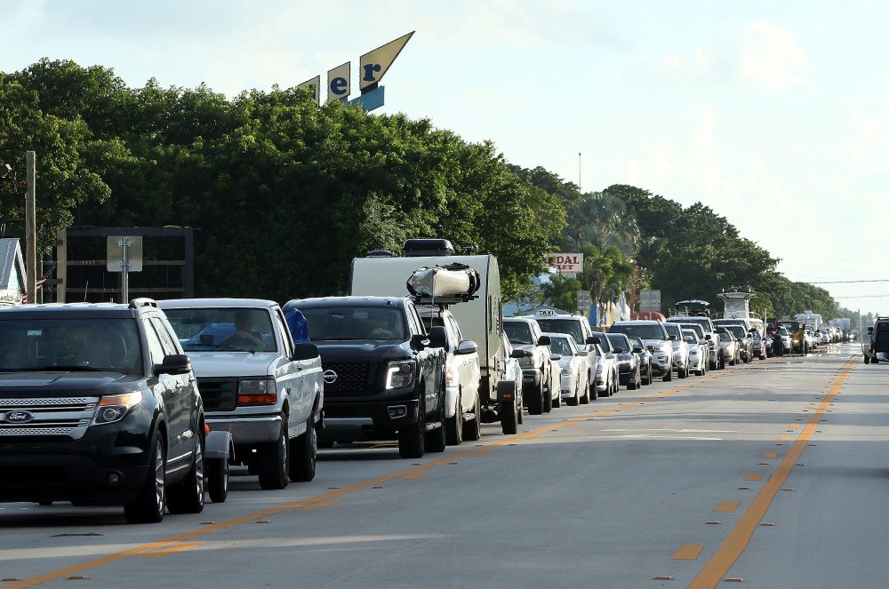 Cars sit in traffic as they evacuate heading North on Overseas Highway in the Florida Keys on Sept, 5, 2017 in Islamorada, Florida. Residents are evacuating ahead of Hurricane Irma, a powerful storm expected to make landfall this weekend. (Marc Serota/Getty Images)