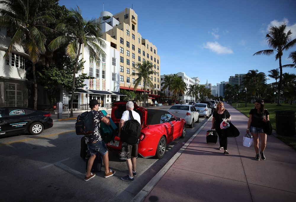People pack up their car to evacuate as the city prepares for the approaching Hurricane Irma on Sept. 7, 2017, in Miami Beach, Fla. (Mark Wilson/Getty Images)