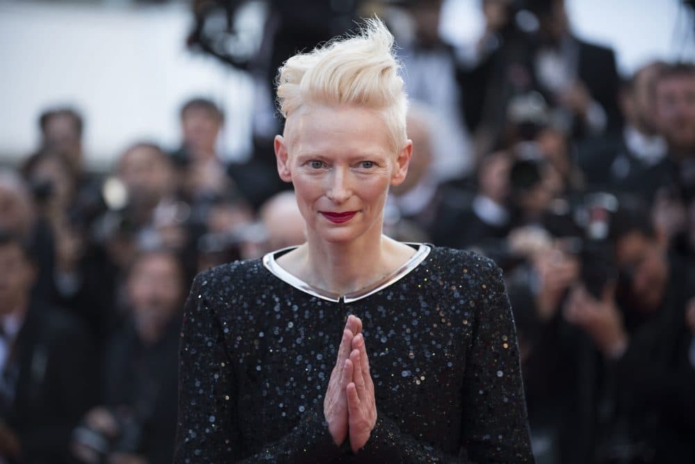 Tilda Swinton poses for photographers upon arrival at the Cannes Film Fest in May 2017. (Arthur Mola/Invision/AP)