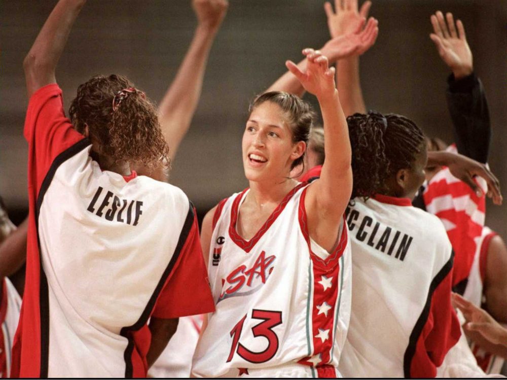 Rebecca Lobo, middle, hadn't seen her 1996 Olympic gold medal since she was 22. So she and her family took a trip to the bank. (Bob Daemmrich/AFP/Getty Images)