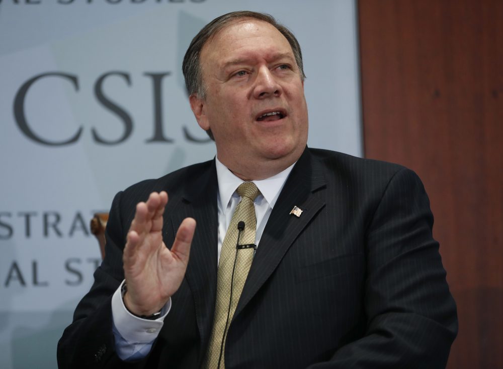 Central Intelligence Agency Director Mike Pompeo answers questions at the Center for Strategic and International Studies (CSIS) in Washington in April. (Pablo Martinez Monsivais/AP)